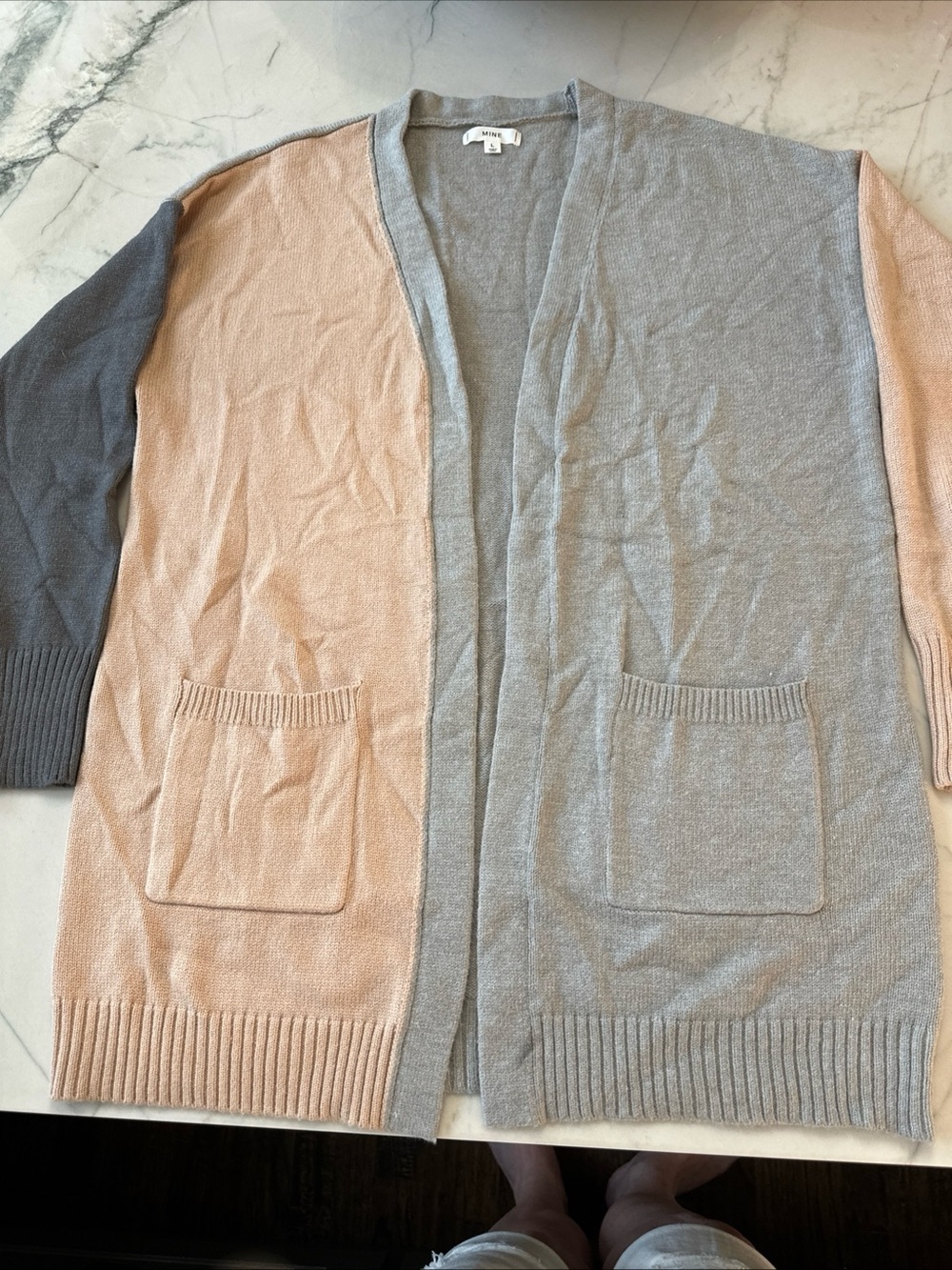 Mine Size Large Color Block Open-Front Cardigan in Gray, Charcoal and Tan - Soft